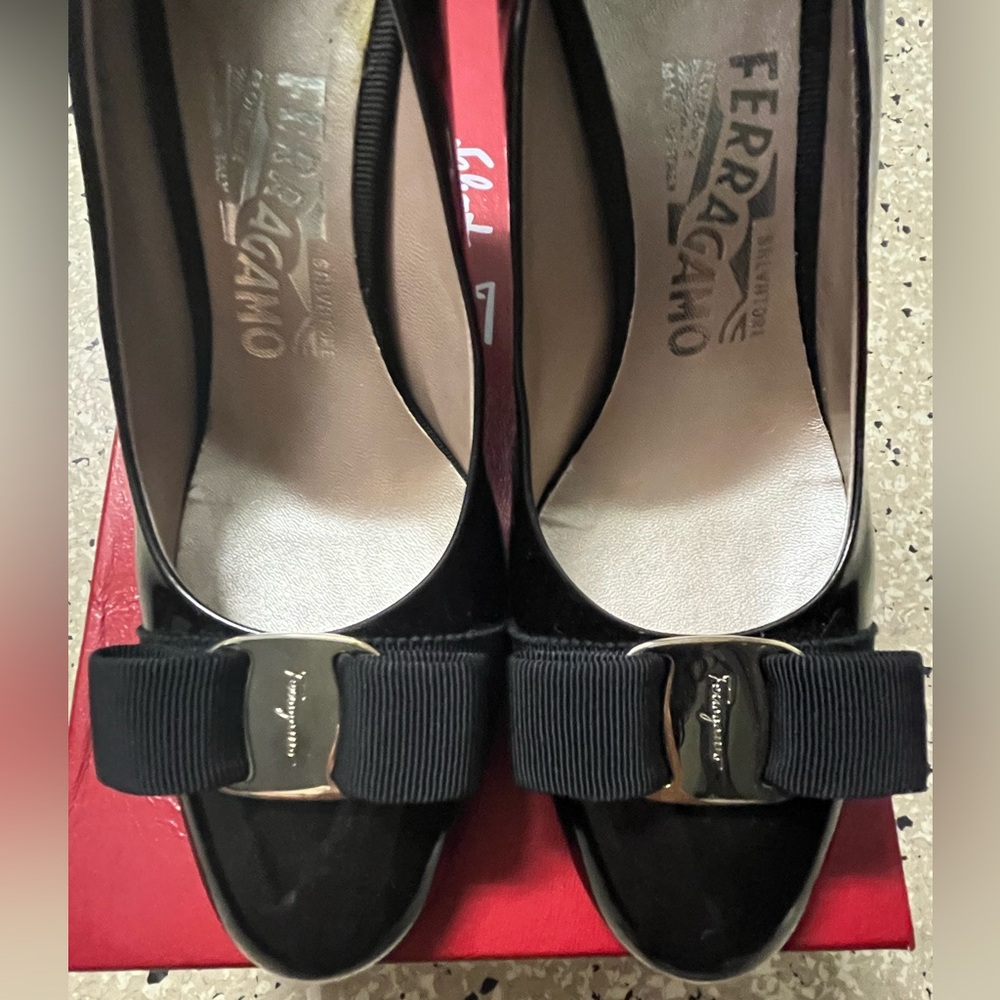 Salvatore Ferragamo Black Heels with Bow Accent